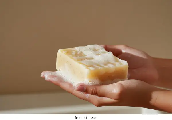 Hands Holding Soap with Bubbles