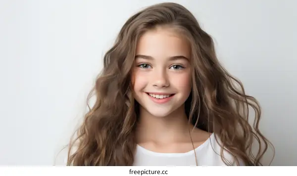 Portrait of a smiling young girl with long brown hair