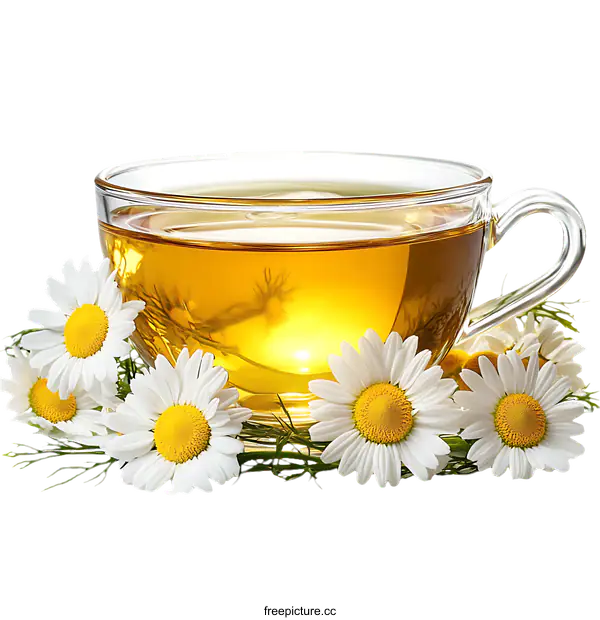 [Transparent Background PNG]Chamomile Tea in a Glass Cup
