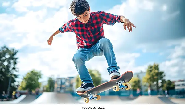 Teenage Boy Doing a Skateboard Trick in the Air