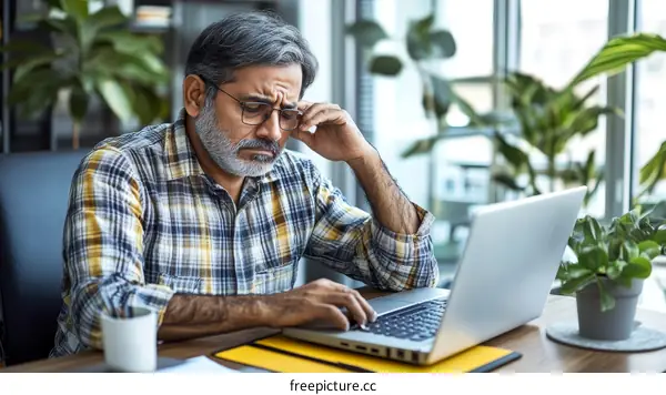 Stressed Businessman Working on Laptop