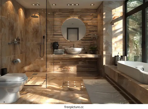 Modern Luxury Bathroom Design with Natural Stone Tiles