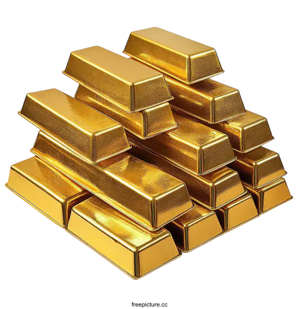 [Transparent Background PNG]Gold Bars Stacked Pyramid Illustration