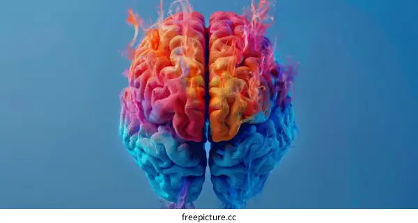 3D Brain with Blue and Red Smoke