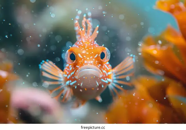 Orange fish with white spots and blue eyes