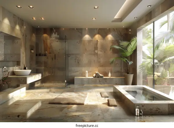 Modern Spa Bathroom Design with Natural Stone