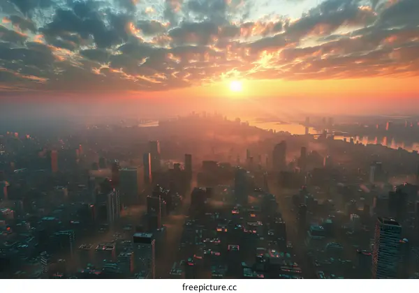 Sunrise over a Futuristic Metropolis