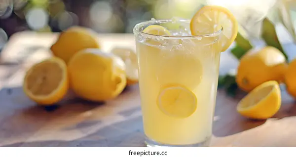 Refreshing Lemonade with Lemon Slices and Ice
