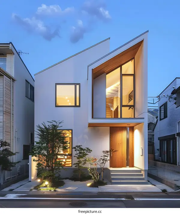 Modern Japanese Home with Wooden Details and Large Windows