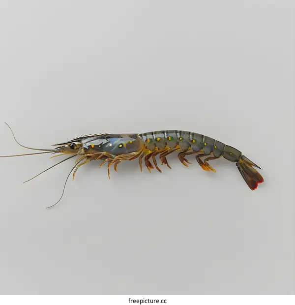 A Green Spot Shrimp Isolated on White Background