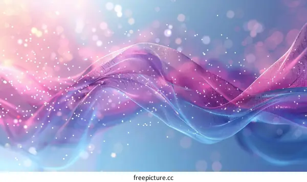 Pink and blue flowing wave with glitter particles