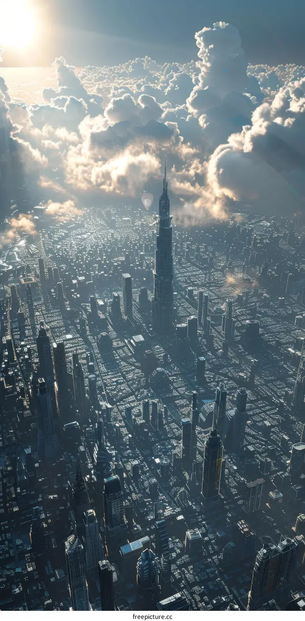 Futuristic Cityscape with Clouds