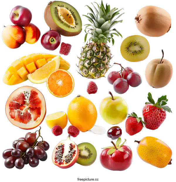 [Transparent Background PNG]Fresh Fruits Collage: A Variety of Colorful and Delicious Fruits