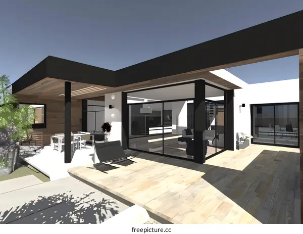 Modern Home Exterior Design With Patio And Garden