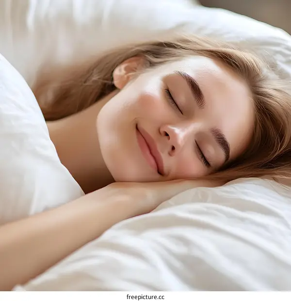 Sleeping Woman In Bed With White Pillow