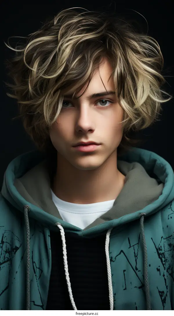 Handsome Young Man Portrait with Blond Hair and Blue Eyes
