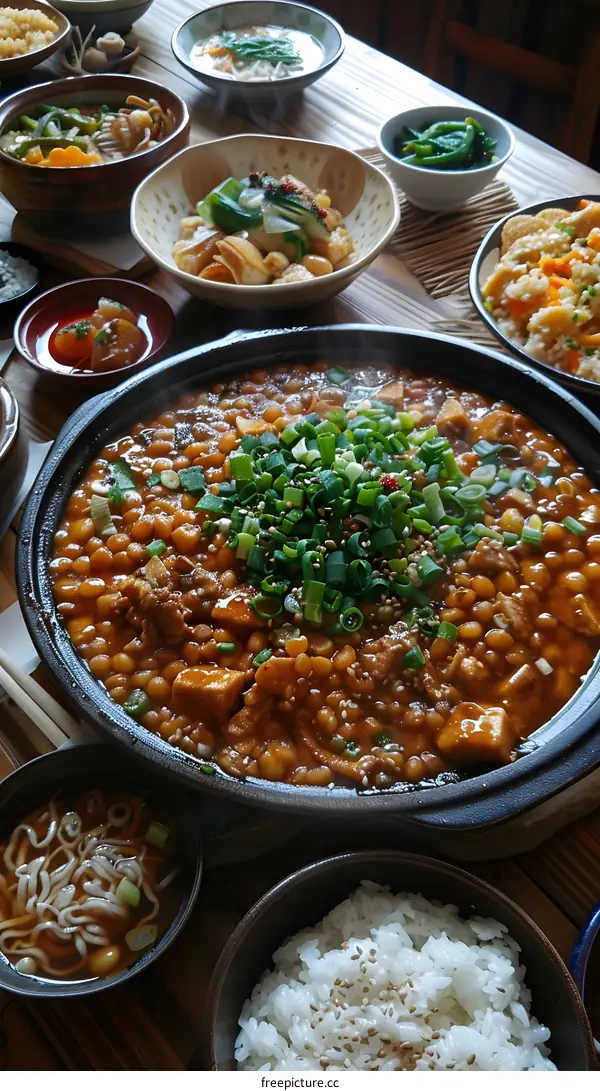Japanese Cuisine, Steamed Dishes, Tofu,  Beans,  Green Onions