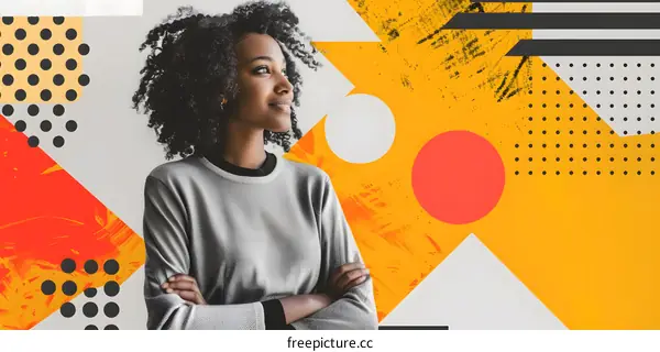 Young African American Woman With Yellow and Orange Geometric Background