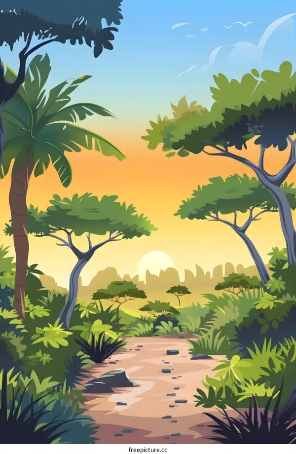 Sunset Jungle Path Illustration
