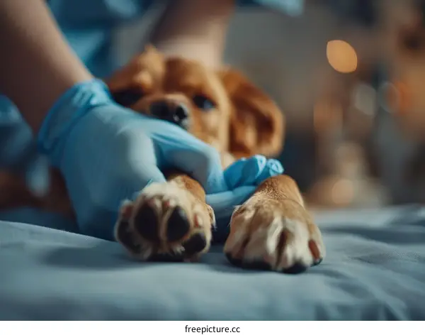 Veterinarian Examining Dog's Paws