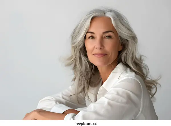 Portrait of a Confident Mature Woman with Gray Hair