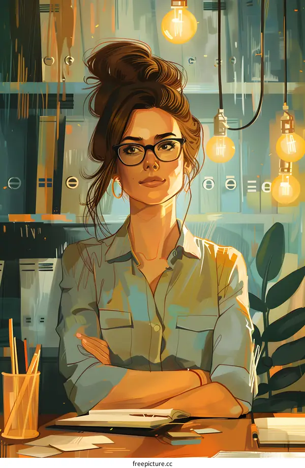 portrait of a young woman wearing glasses and a bun hairstyle