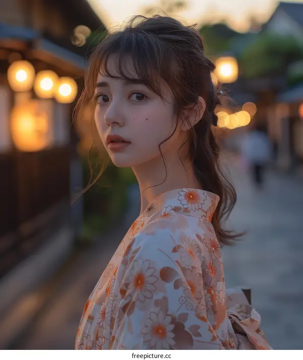 Asian Woman in Traditional Japanese Kimono