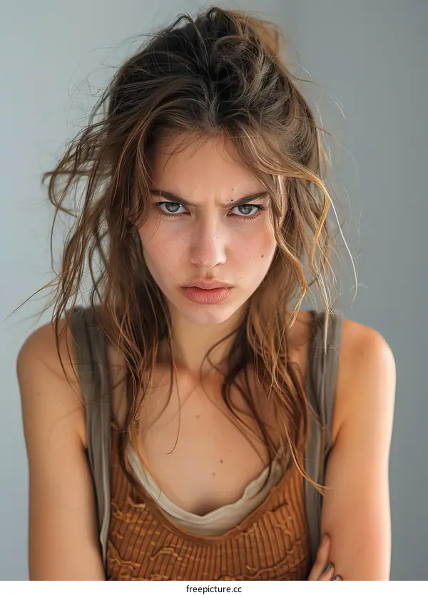 Close Up Portrait of a Woman with an Intense Expression