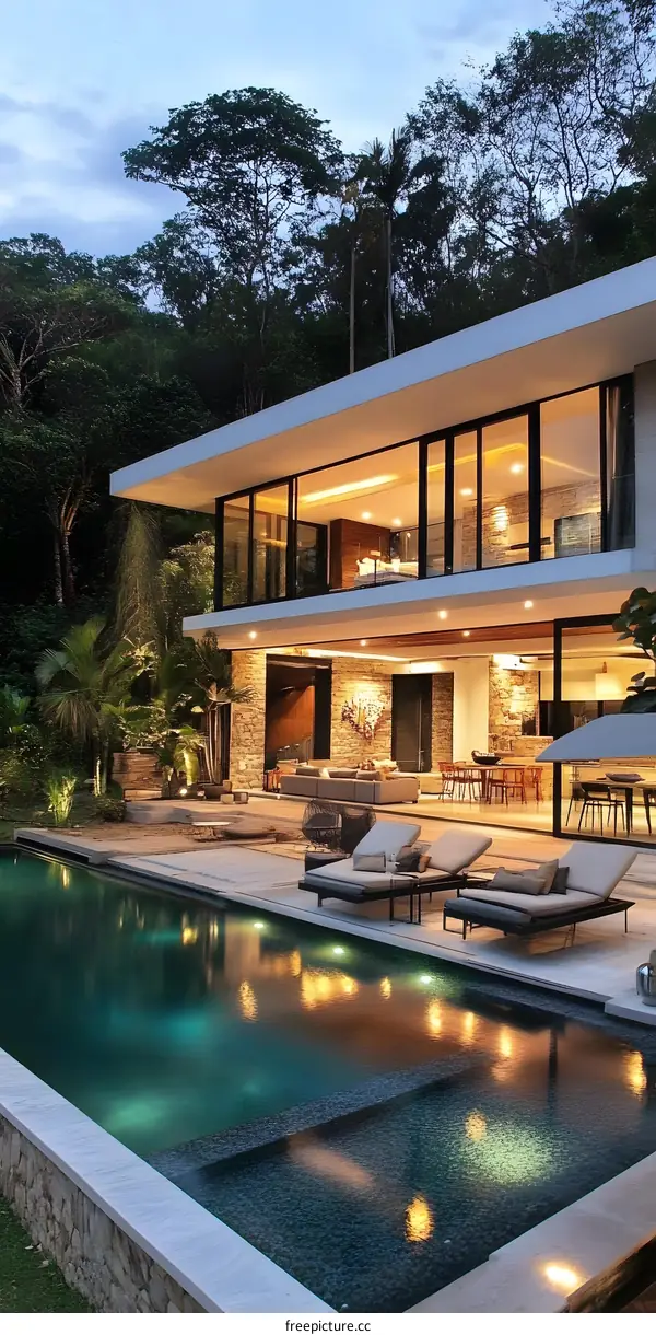 Modern Luxury Villa with Swimming Pool and Tropical Garden