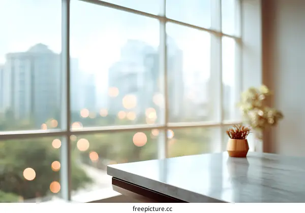 Modern City Window View Tabletop Scene