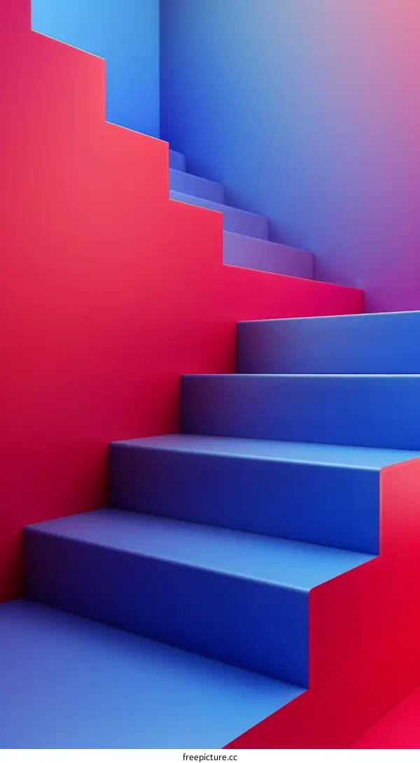 Abstract Minimalist Blue and Pink Stairs