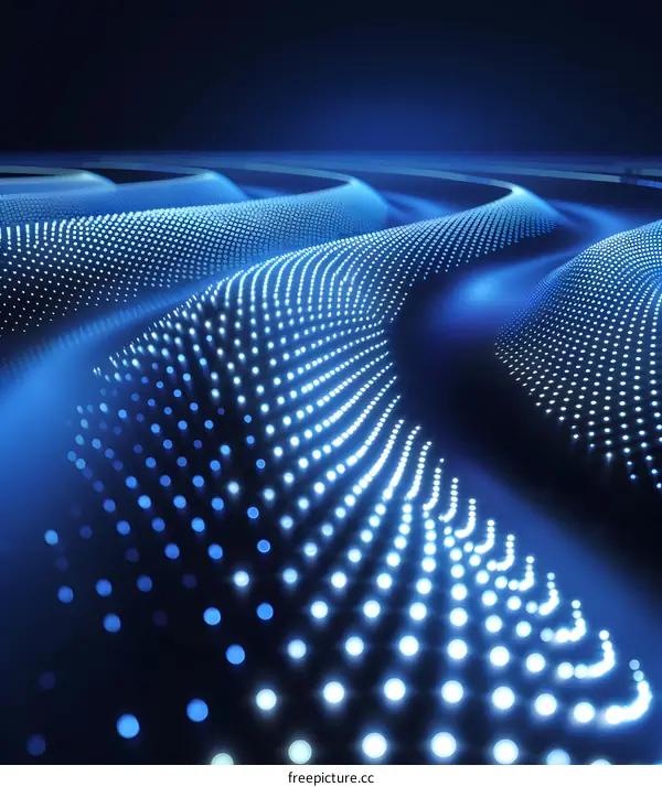 Blue and black abstract background with glowing blue dots