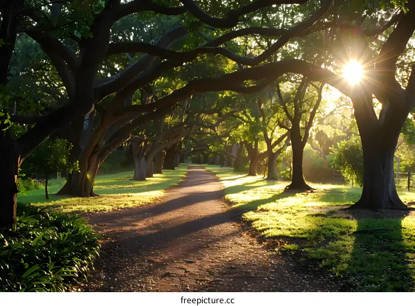 Sunlight Through The Trees On A Path