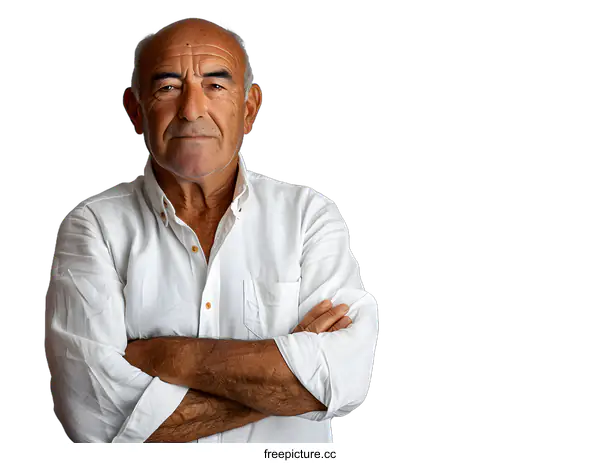 [Transparent Background PNG]Portrait of a serious senior man with crossed arms