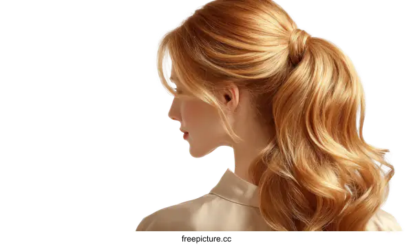 [Transparent Background PNG]Blonde Woman with Elegant Ponytail Hairstyle