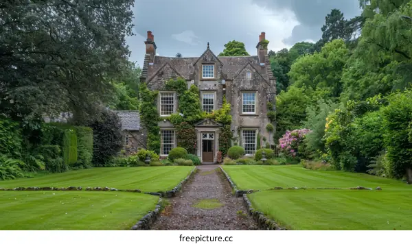 A beautiful stone house with a garden