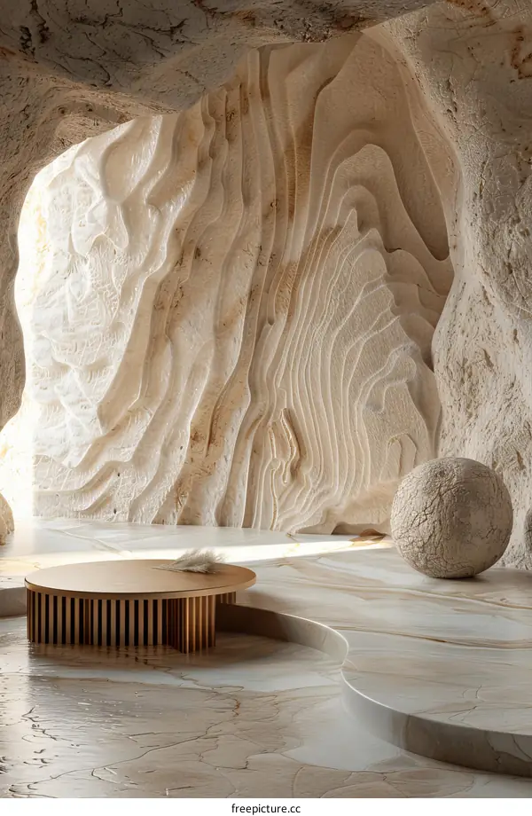 Abstract Cave Interior Design with Minimalist Coffee Table