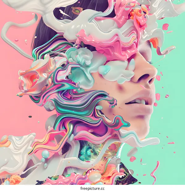 Abstract Art with Female Portrait and Colorful Shapes