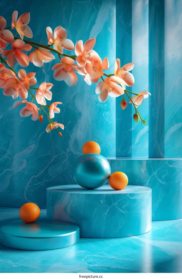 Elegant Floral Still Life Display with Teal Marble