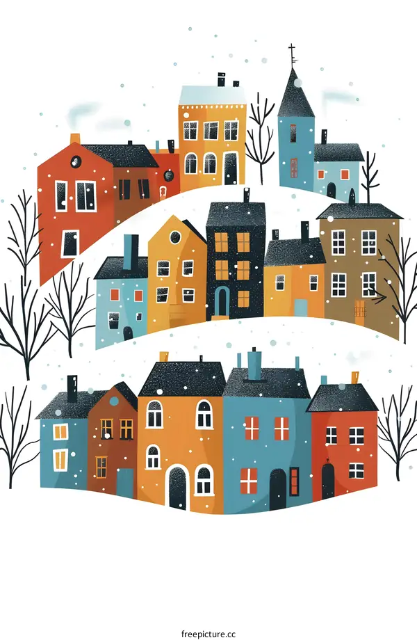 Winter Village Illustration With Snowy Houses