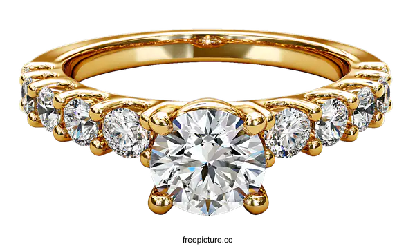 [Transparent Background PNG]Golden Diamond Engagement Ring Illustration