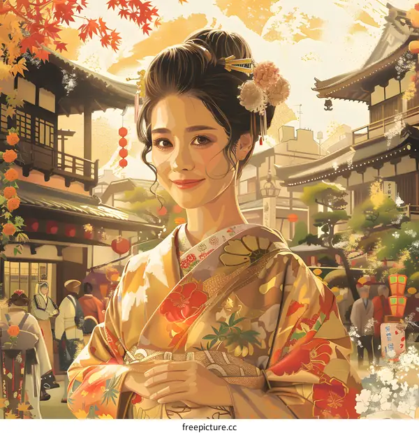 Portrait of a Japanese woman in traditional clothing