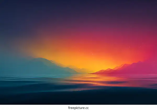 Colorful Mountain Sunset Over Calm Water