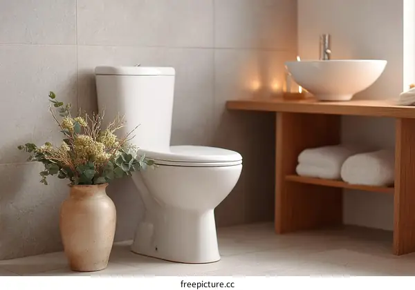 Modern Bathroom Interior with White Toilet and Sink