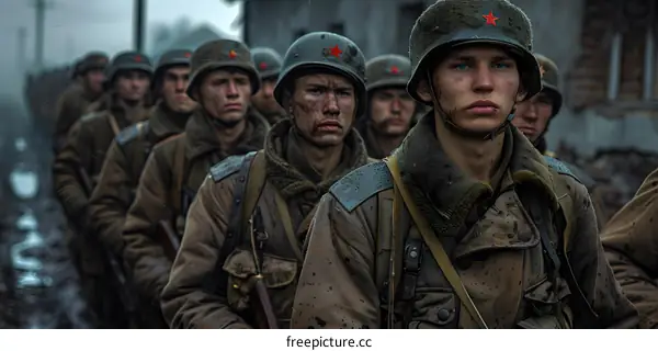 A group of soldiers in military uniform with rifles