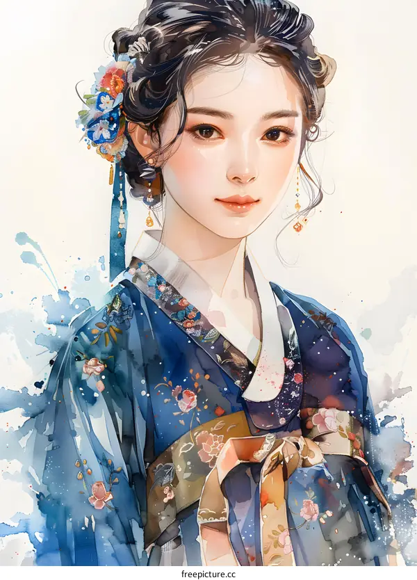 Portrait of a Korean woman in traditional Korean dress