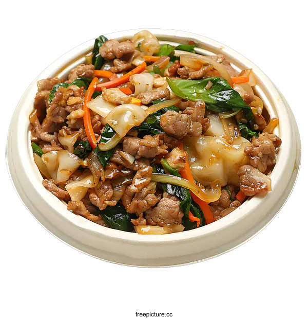 [Transparent Background PNG]Spicy Stir-fried Pork with Noodles in a Bowl