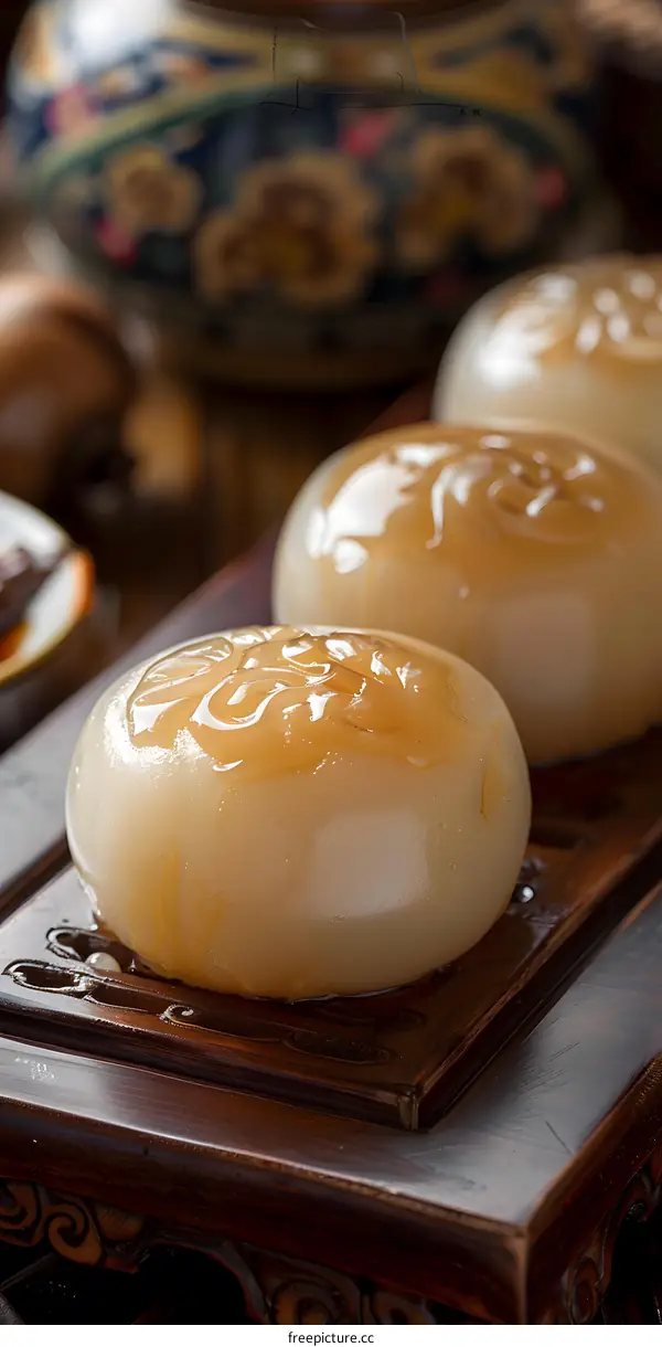 Close up of Traditional Chinese Dessert on Wooden Tray