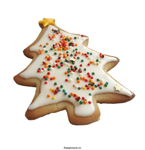 [Transparent Background PNG]Christmas Tree Shaped Gingerbread Cookie Decorated With Sprinkles