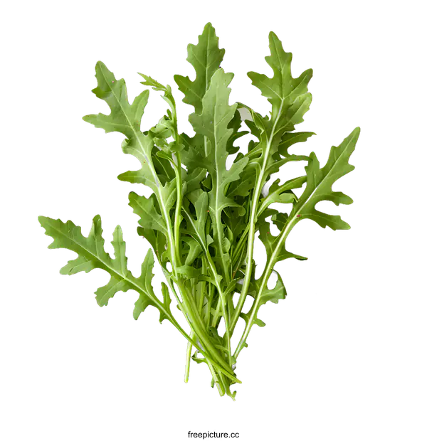 [Transparent Background PNG]Fresh Green Arugula Leaves on White Background
